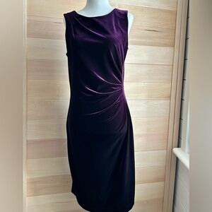 Jessica, size 10 purple sleeveless velour dress with stretch and ruching